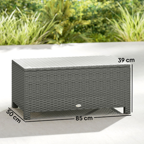Outsunny Rattan Garden Coffee Table with Glass Top, Light Grey
