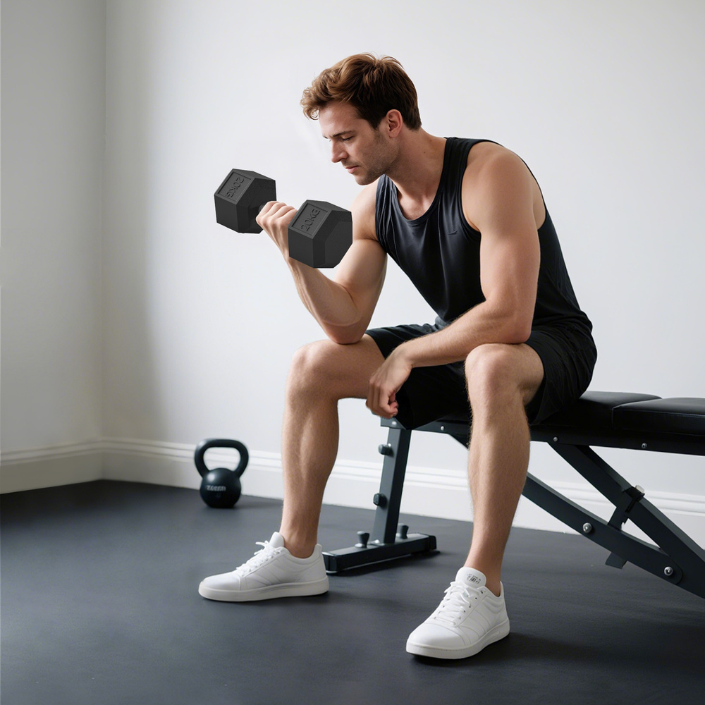 HOMCOM 20KG Single Rubber Hex Dumbbell Portable Hand Weights Dumbbell Home Gym