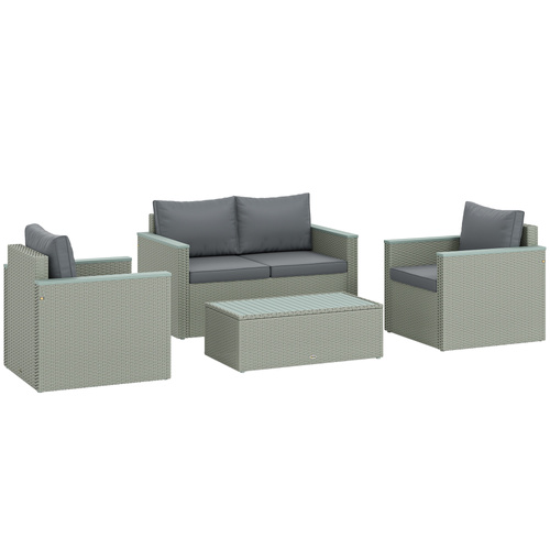 Outsunny Four-Piece Rattan Sofa Set, with Wood-Top Table