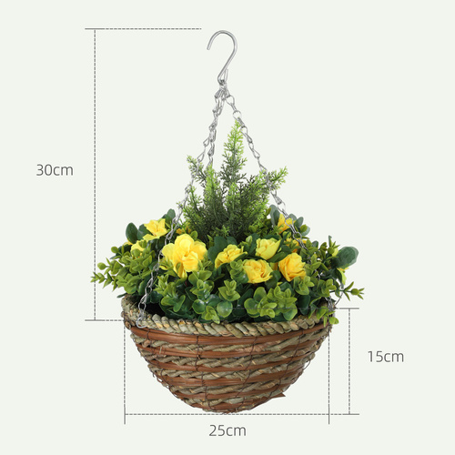 Outsunny Set of Two Hanging Lisianthus Flower Pots - Yellow/Green