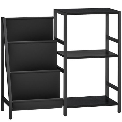HOMCOM 3-Tier Record Player Stand, End Table for Living Room, Bedroom - Black Wood Effect