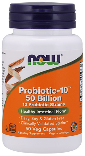 Now Foods Probiotic-10 50 Billion Wspiera Układ Pokarmowy 50 Kapsułek