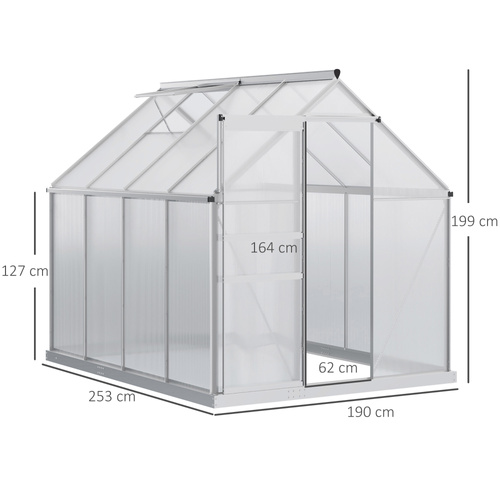 Outsunny 190 x 253 cm Walk-In Polycarbonate Greenhouse - Silver-Tone