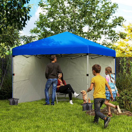 Outsunny 3 x 3 (M) Pop Up Gazebo, UPF 30+ with 2 Sidewalls, Leg Weight Bags and Wheeled Bag, Height Adjustable Party Tent Event Shelter for Garden, Patio, Blue