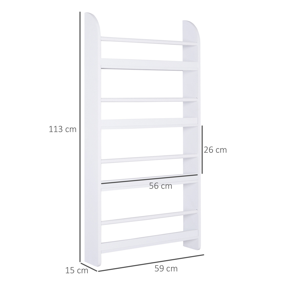 HOMCOM Bookcase, 4 Tier Wall Mounted Bookshelf, 15cm Depth Storage Shelving Rack for Bedroom Nursery Office Home, Accessories Supplies, White