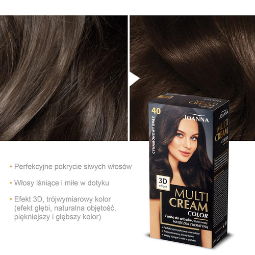Joanna Multi Cream Trwały Intensywny Kolor Włosów Farba Pielęgnująca 40 Cynamonowy Brąz 60x40x20g