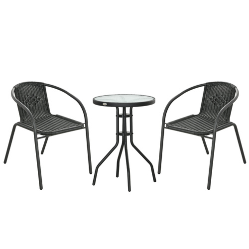 Outsunny 3 Pieces Rattan Bistro Set - Black