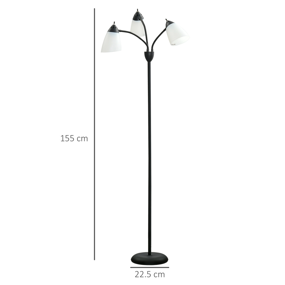 HOMCOM Arc Tree Floor Lamp with 3 Adjustable Rotating Lights, Industrial Standing Lamp with Steel Frame for Bedroom Living Room, 155cm, Black