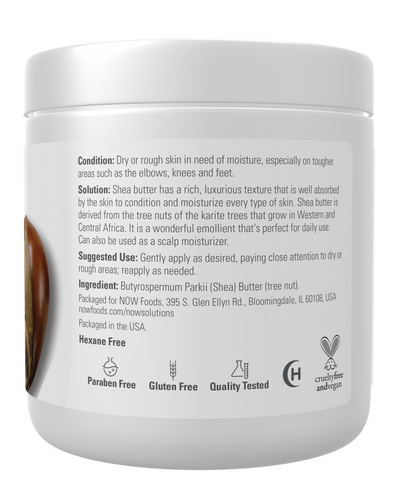 Now Foods Solutions Nawilżające Masło Shea 100% Natural dla Skóry Suchej Szorstkiej 207ml