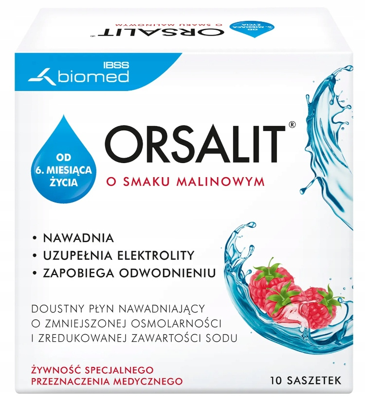Orsalit Wspomaga Nawodnienie Organizmu i Uzupełnia Elektrolity o Smaku Malinowym 10 Saszetek