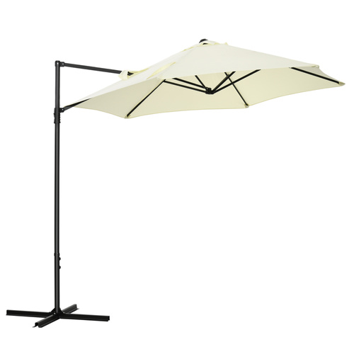 Outsunny 2.5M Garden Cantilever Parasol, Offset Roma Patio Umbrella Hanging Sun Shade Canopy Shelter with 360° Rotation and Cross Base, Beige