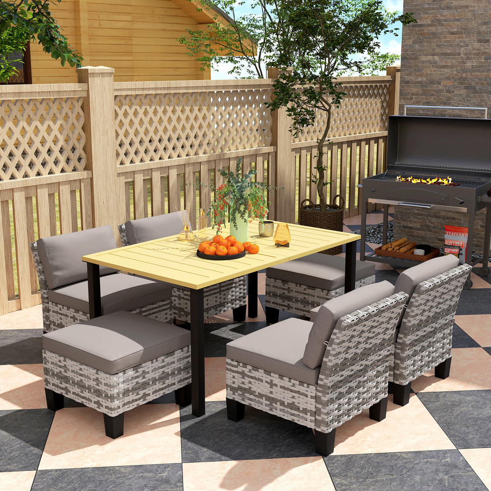 Outsunny Seven-Piece Rattan Dining Set - Grey