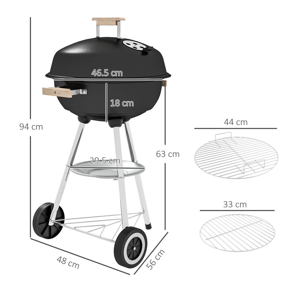 Outsunny Portable Round Kettle Charcoal Grill BBQ Smoker with Lid Outdoor Heat Control Party Patio Barbecue Garden
