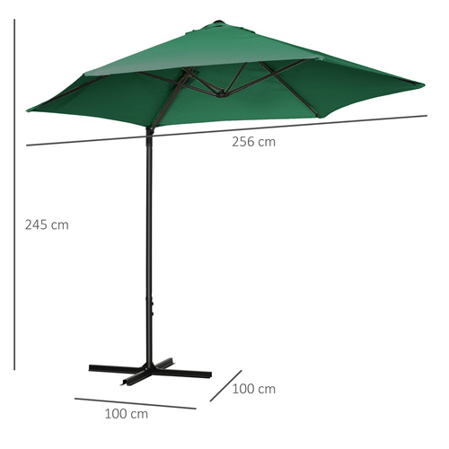 Outsunny 2.5M Garden Cantilever Parasol, Offset Roma Patio Umbrella Hanging Sun Shade Canopy Shelter with 360° Rotation and Cross Base, Green