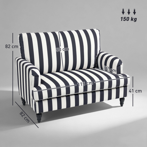 HOMCOM Modern Cuddle Chair, Velvet Single Sofa Armchair with Stripe, Turned Legs and Wide Seat, Upholstered Snuggle Chair for Living Room, Bedroom, Black and White