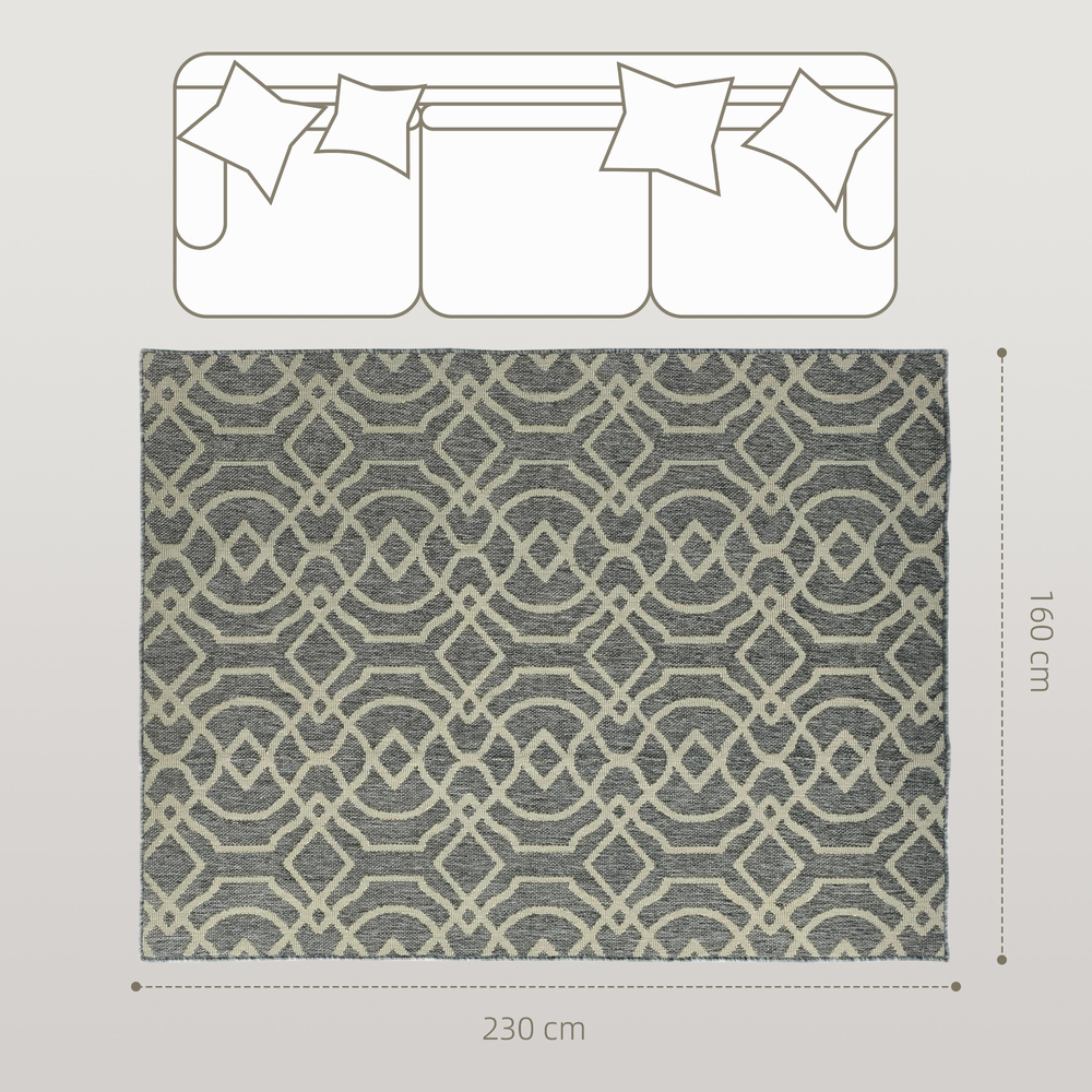 HOMCOM UV Resistant Indoor & Outdoor Area Rug, Easy-Cleaning Machine Washable Rug with Geometric Pattern for Patio, Garden, Kitchen, Bathroom or Living Room, 230 x 160 cm, Grey