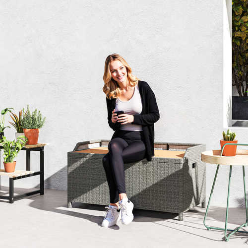 Outsunny 130 L Rattan Garden Storage Box, with Seat - Grey