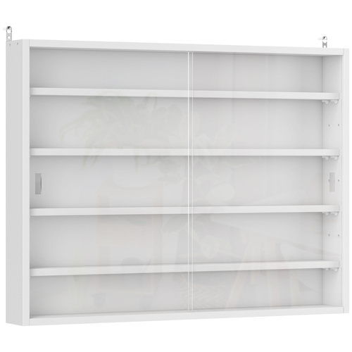 HOMCOM 5-Tier Wall Display Shelf Unit Cabinet w/ 4 Adjustable Shelves Glass Doors Home Office Ornaments 60x80cm White