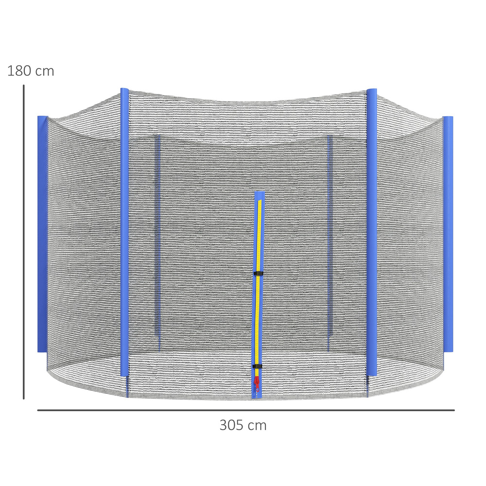 SPORTNOW 10ft Trampoline Net Replacement with 6 Plastic Pole Covers, Weather-Resistant Trampoline Netting Replacement with Zipped Entrance, Poles Not Included, Blue