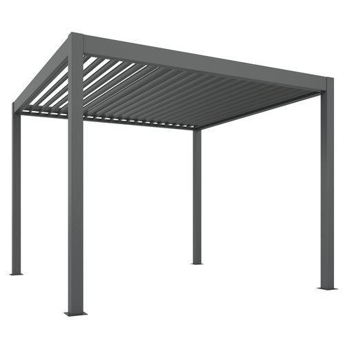 Outsunny 3 x 3(m) Electric Louvered Pergola with LED Lights, Aluminium Pergola Hardtop Gazebo with Remote, Adjustable Roof and Drainage System, Water and UV Proof