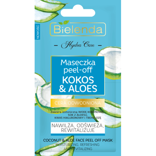 Bielenda Hydra Care Moisturizing Mask Peel-Off with Coconut and Aloe for Dry Skin 2x5g