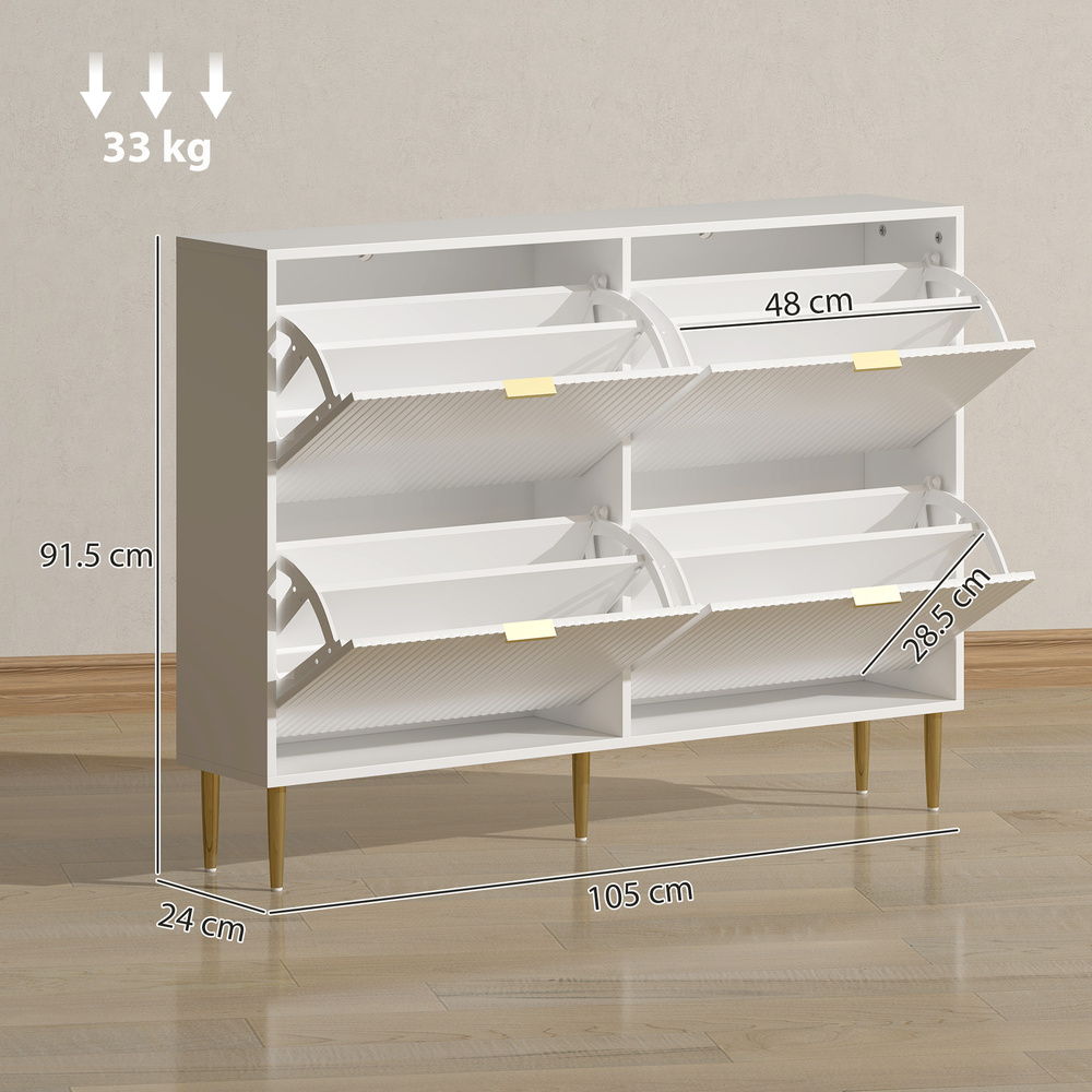 HOMCOM Elegant Four-Drawer Shoe Cabinet - White