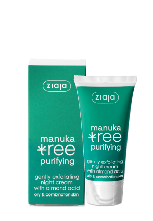 Ziaja Liście Manuka Delikatnie Mikrozłuszczający Krem z Kwasem Migdałowym dla Skóry Tłustej i Mieszanej na Noc Vegan 50ml