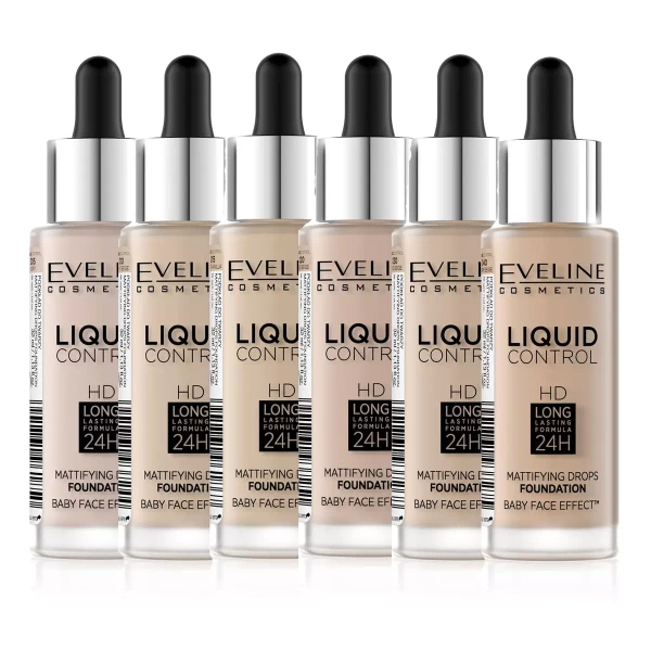 Eveline Liquid Control HD Light Face Foundation with Dropper Excellent Mattifying Effect No 02 Soft Porcelain 32ml