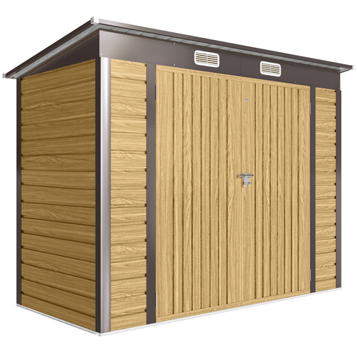 Outsunny 3.7 x 7.9ft Galvanised Steel Shed, with Latched Door and Padlock - Oak