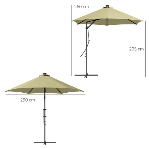 Outsunny 3(m) Solar LED Cantilever Parasol - Beige
