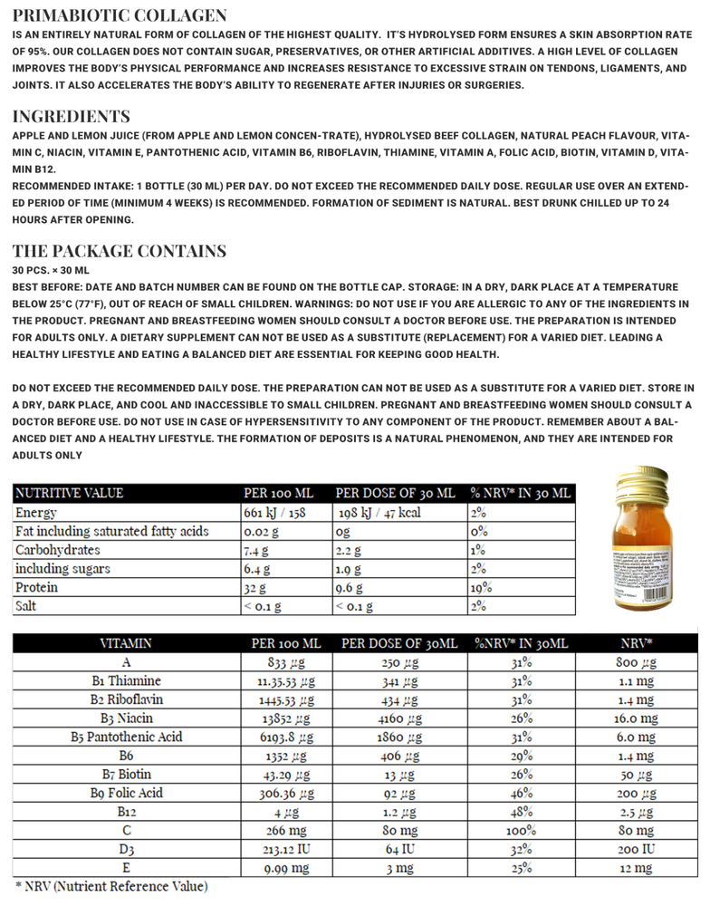 Primabiotic Hydrolysed Collagen Hydrolizowany Napój w Płynie 10.000mg 30x30ml