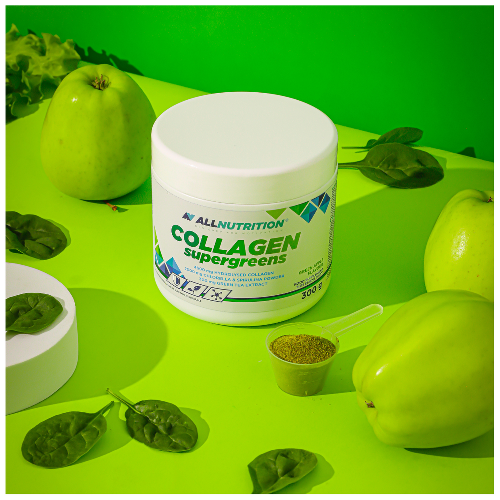 AllNutrition Collagen Supergreens Zielona Moc dla Skóry Włosów i Witalności Zielone Jabłko 300g