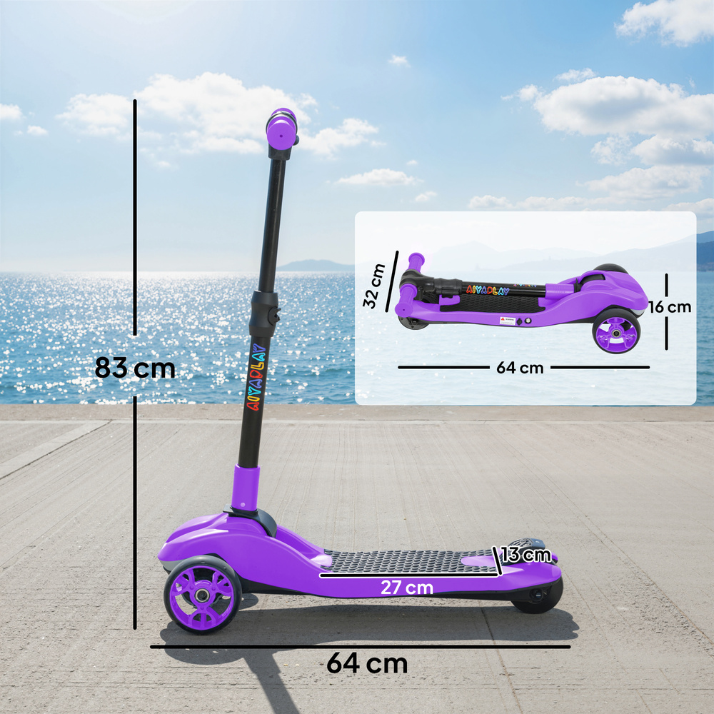 AIYAPLAY Three-Wheel Foldable Electric Scooter for Kids Aged 6-10 Years, Purple