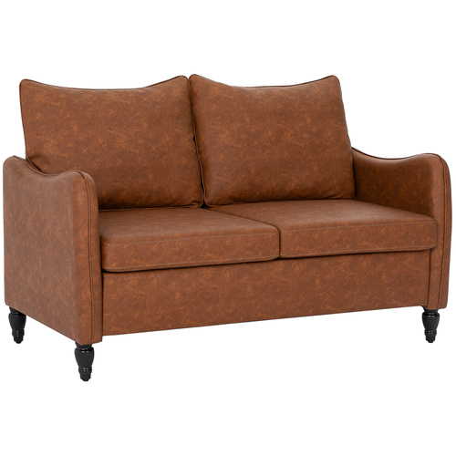 HOMCOM Faux Leather Marble-Effect Two-Seater Sofa - Brown