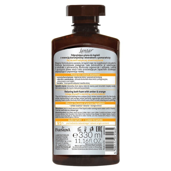 Jantar Odprężająca Piana do Kąpieli z Bursztynem i Pomarańczą 330ml
