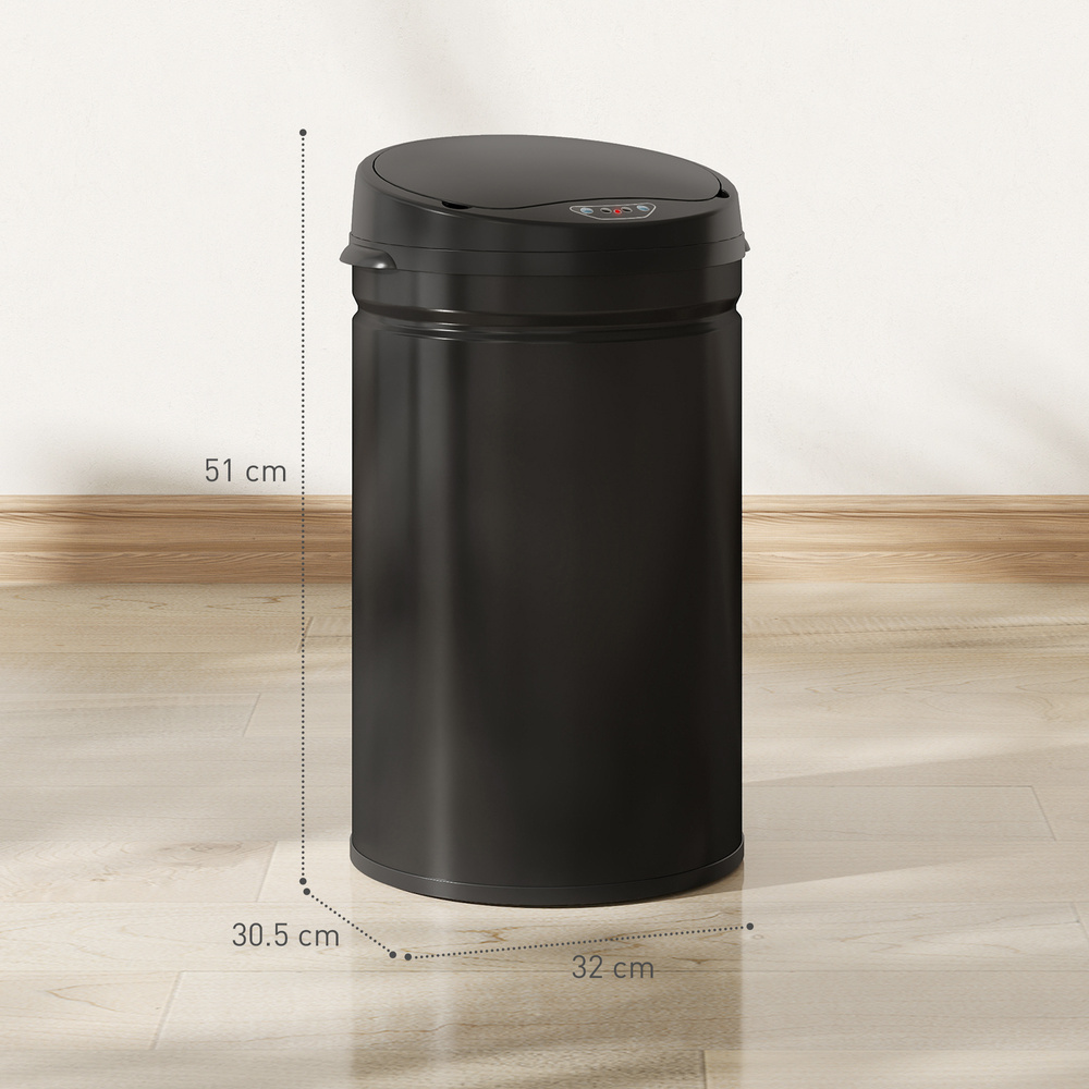 HOMCOM 30L Stainless Steel Sensor Bin - Black
