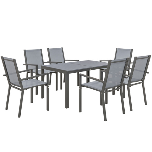 Outsunny Seven-Piece Garden Dining Set, with Plastic Wood-Top Table - Grey