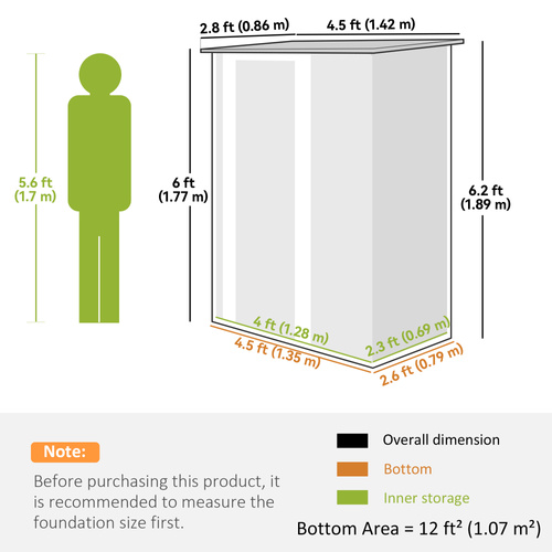 Outsunny 5ft x 3ft Garden Storage Shed, Outdoor Metal Shed with Sloped Roof, Lockable Door for Tools, Equipment, Light Green