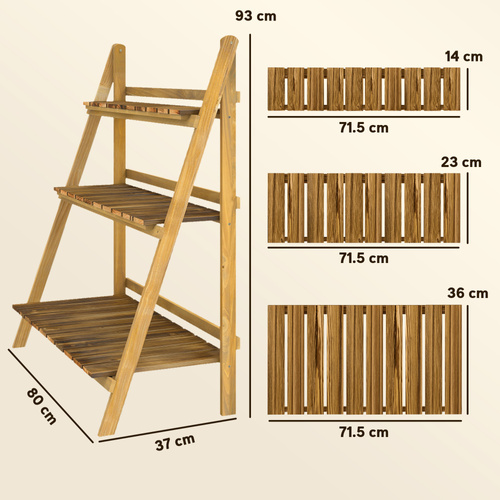 Outsunny Wooden Folding Flower Pot Stand 3 Tier Garden Planter Display Ladder Gardener Storage Shelves Rack Herb Holder (80L x 37W x 93H cm)