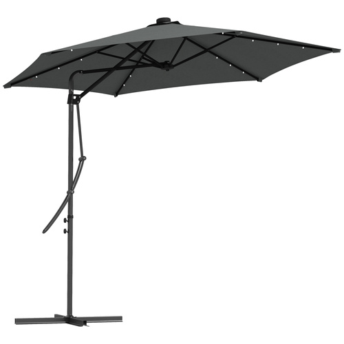 Outsunny 3(m) Solar LED Cantilever Parasol - Dark Grey
