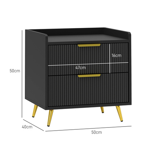 HOMCOM Elegant Two-Drawer Bedside Table Set of 2 - Black