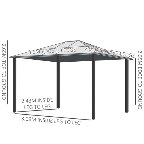 Outsunny 3 x 3.6(m) Hardtop Gazebo Canopy with Polycarbonate Roof and Aluminium Frame, Garden Pavilion with Mosquito Netting and Curtains, Brown