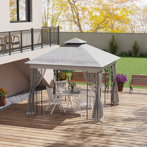 Outsunny 3 x 3m Steel Frame Double Roof Garden Gazebo - Light Grey