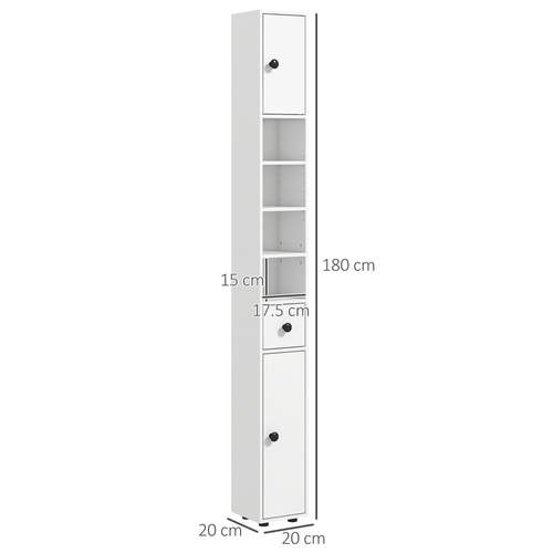 kleankin 180cm Slim Bathroom Cabinet with 9-layered Independent Storage for Family-friendly Storage  - White