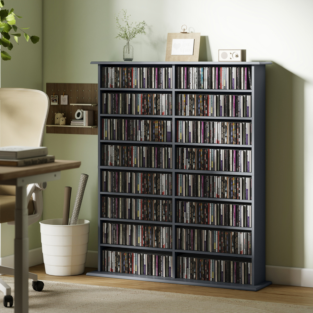 HOMCOM 16-Compartment Media Shelf - Grey