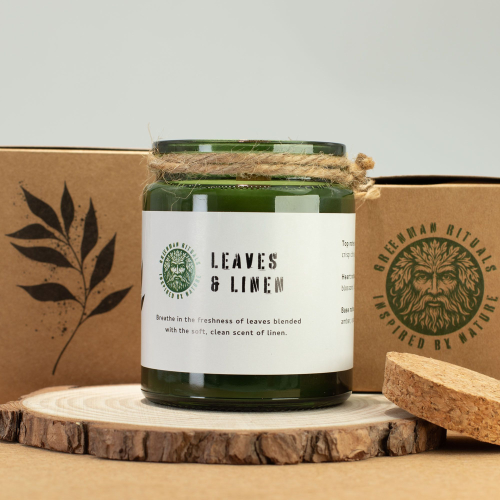 Greenman Woodwick Soy Candle - Leaves and Linen