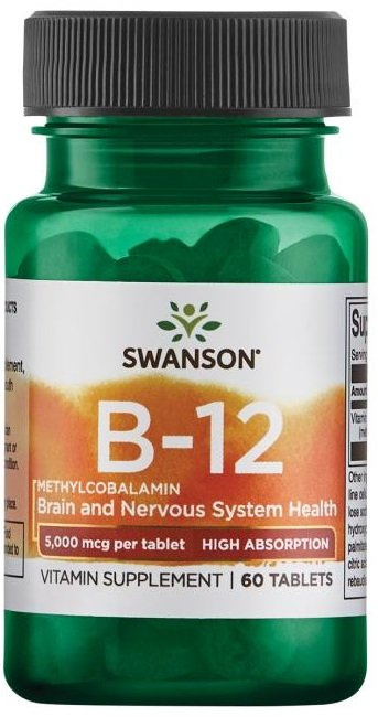 Swanson Vitamin B12 Methylcobalamin 5000mcg for Energy 60 Tablets