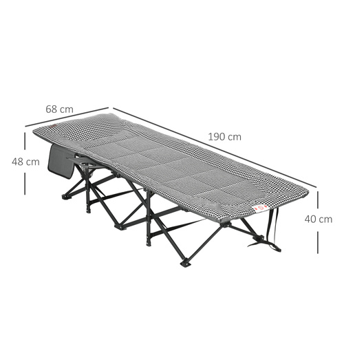 Outsunny Foldable Camp Bed, Padded Patio Camping Bed with Carry Bag, Magazine Bag and Cup Holder for Outdoor, Garden, Black