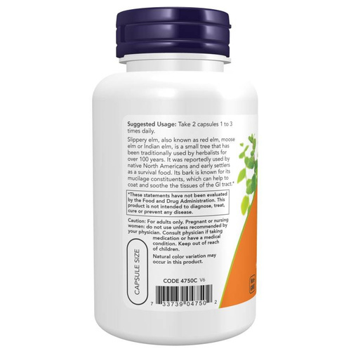 Now Foods Slippery Elm 400mg Powder Wiąz Czerwony Wspiera Układ Pokarmowy 100 Kapsułek