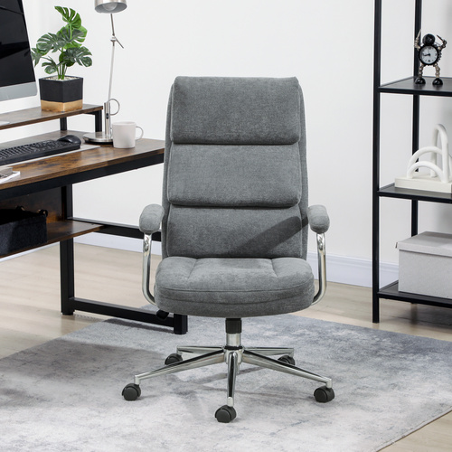HOMCOM Executive Office Chair, Linen Fabric Computer Desk Chair with Double-Layer Back Cushion, Rocking Function, Height Adjustable for Home, Charcoal Grey